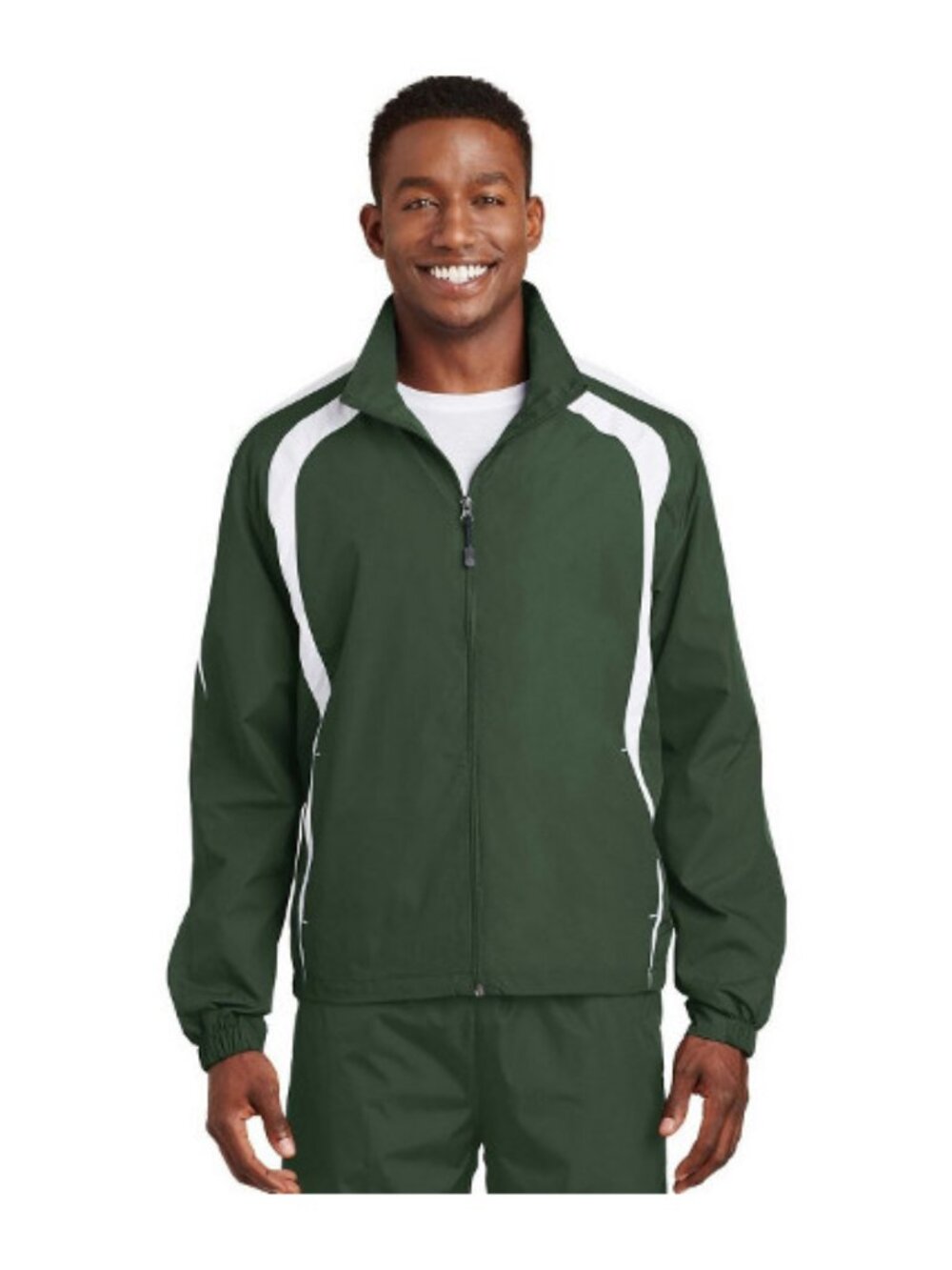 Sport-Tek JST60 Men's Colorblock Raglan Jacket - Forest Green/White